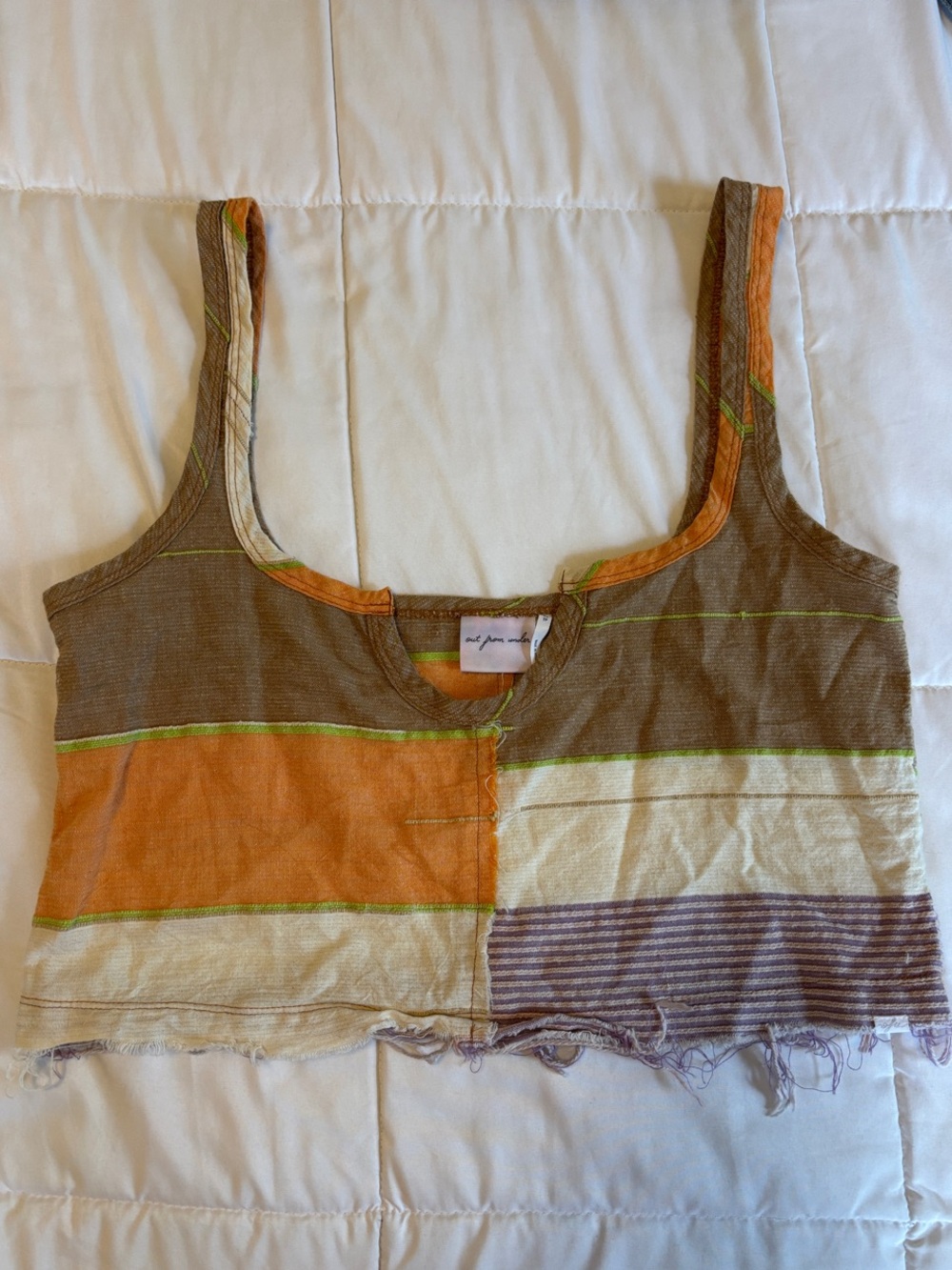 Urban Outfitters Striped Patchwork Crop Top in Brown, Orange, Cream